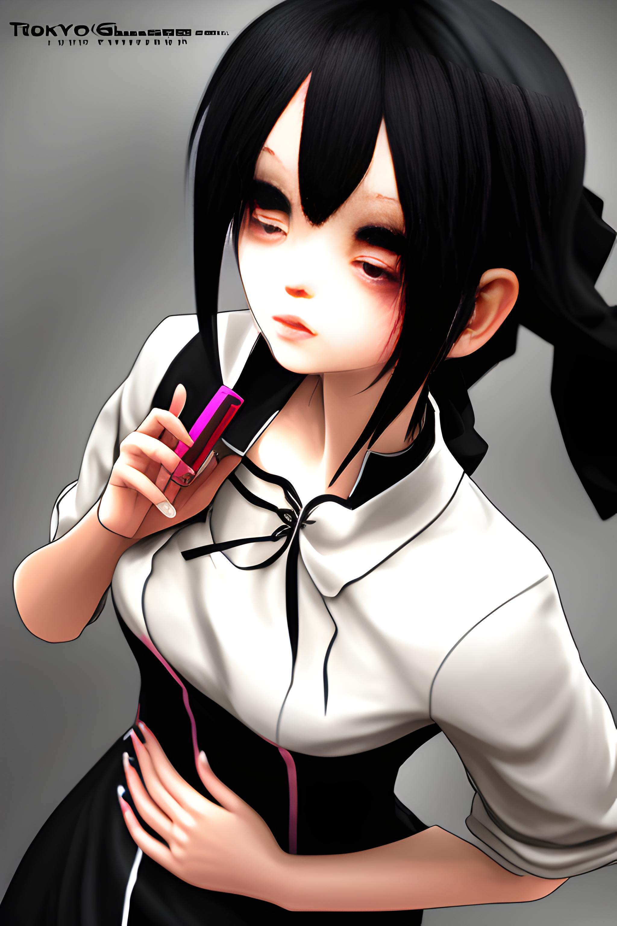 Tokyo Ghoul Cosplay, a girl with long dark blond hair, wavy and dark brown  eyes, a